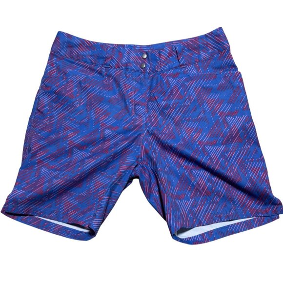 Adidas Womens Golf Shorts Size 2 Blue & Red Stripe Patterned Polyester - Picture 1 of 7